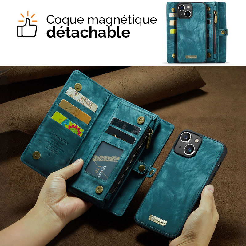 Étui Détachable Mayaxess Pour IPhone 14 Bleu Nuit Similicuir - Neuf Sous Blister